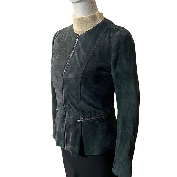 Suede Leather Peplum Hem Jacket Size XS/Small in Hunter Green - Picture 4 of 12